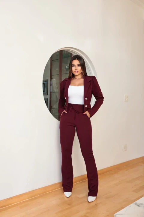 Conjunto calça blazer malha crepe