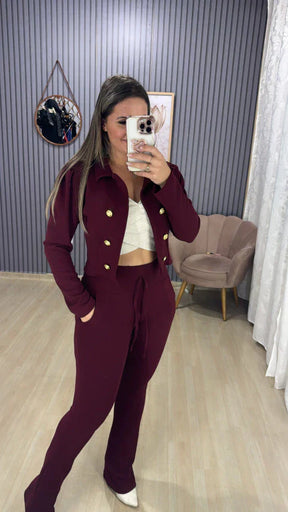 Conjunto calça blazer malha crepe