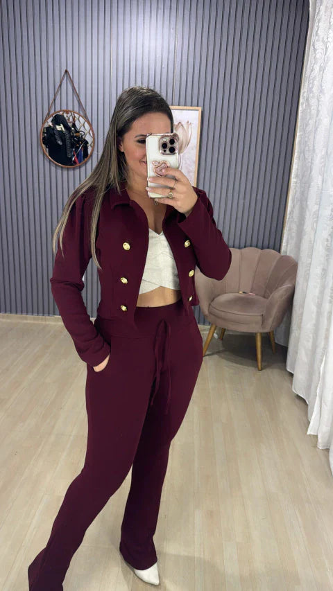 Conjunto calça blazer malha crepe