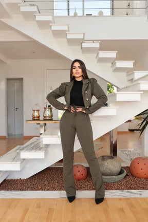 Conjunto calça blazer malha crepe