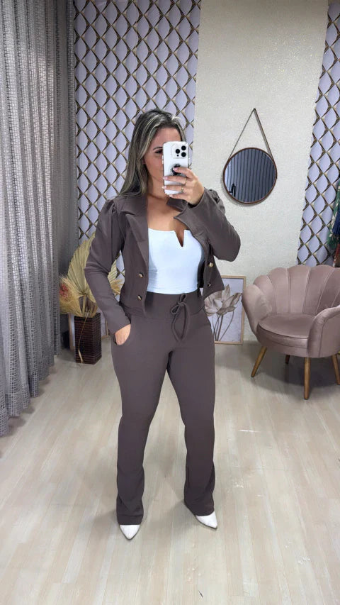 Conjunto calça blazer malha crepe