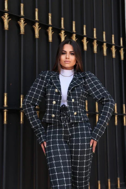Conjunto calça blazer malha crepe