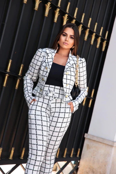 Conjunto calça blazer malha crepe