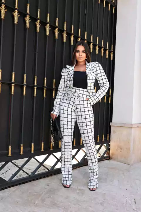 Conjunto calça blazer malha crepe