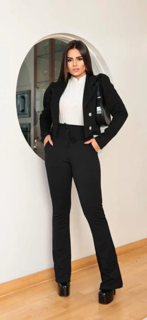Conjunto calça blazer malha crepe
